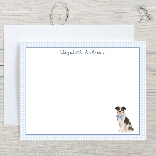 Australian Cattle Dog Blue Gingham Personalized Notecard Set