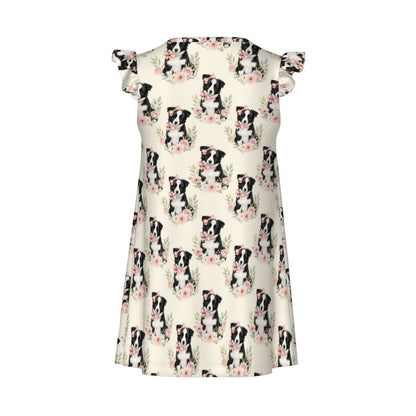 Border Collie Girl's Flutter Sleeve Nightgown