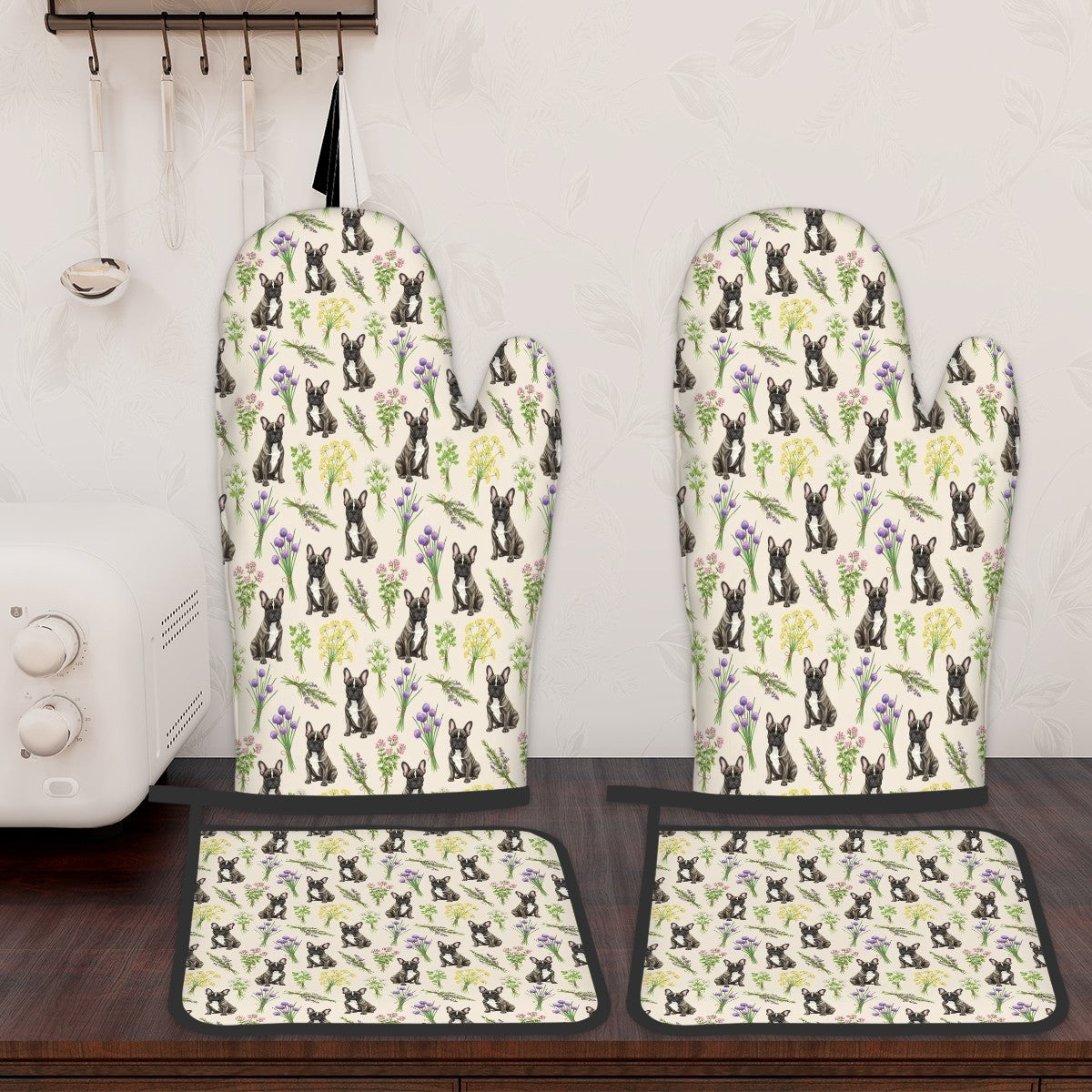 French Bulldog Oven Mitts and Pot Holders Set