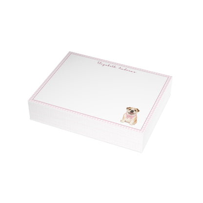 English Bulldog Pink Gingham Personalized Notecard Set