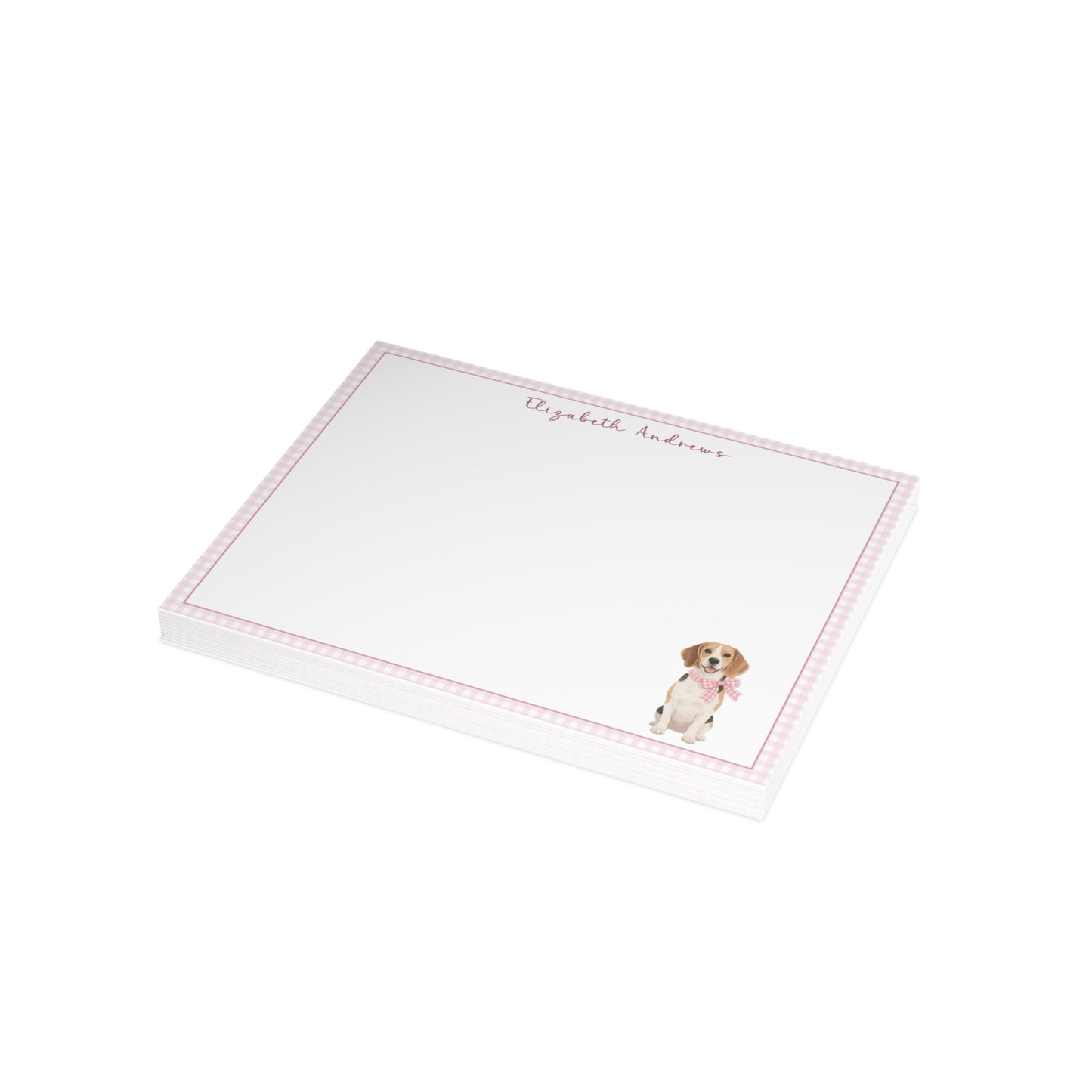 Beagle Dog Pink Gingham Personalized Notecard Set