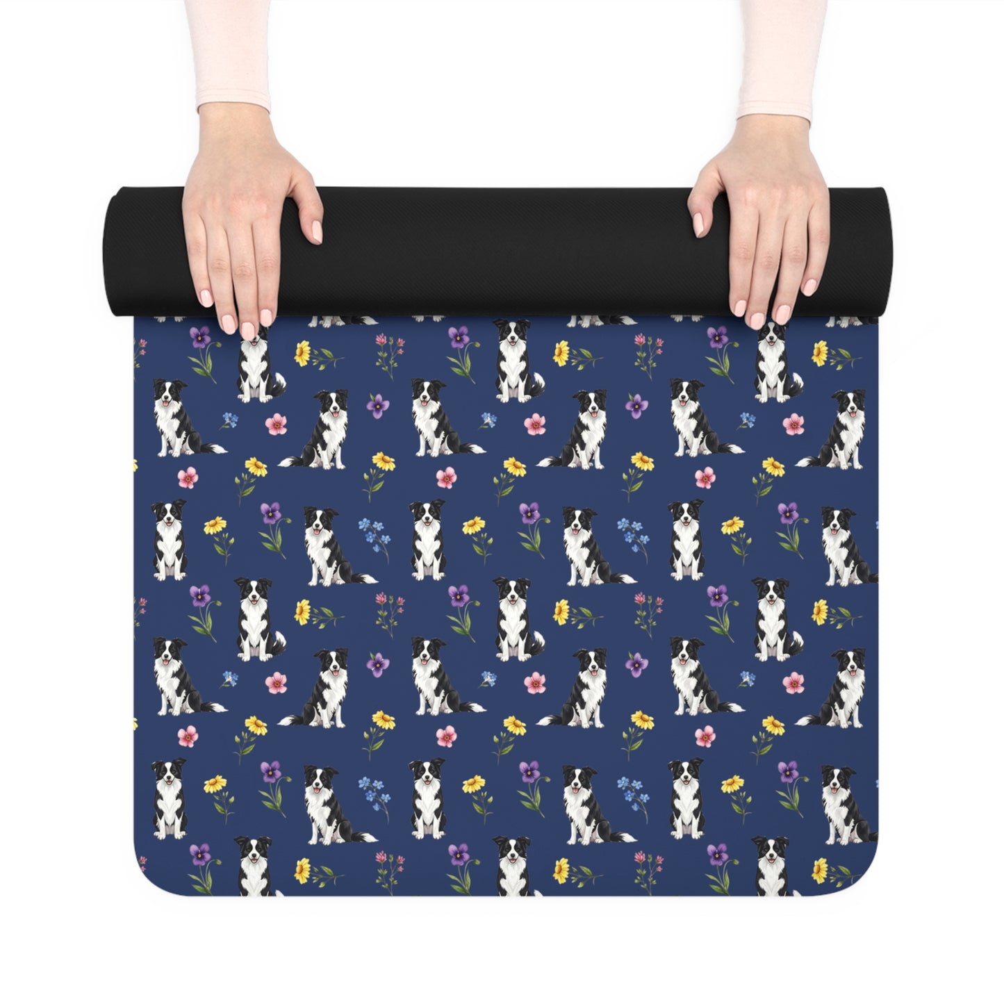 Border Collie Dog Floral Yoga Mat – Durable Non-Slip Rubber Surface for Home & Studio Practice