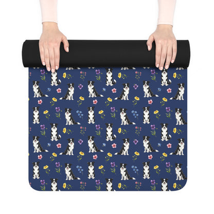 Border Collie Dog Floral Yoga Mat – Durable Non-Slip Rubber Surface for Home & Studio Practice