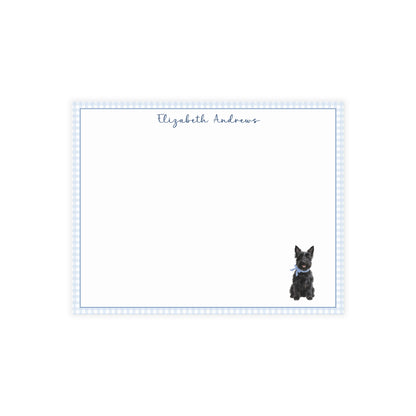 Scottish Terrier Dog Blue Gingham Personalized Notecard Set