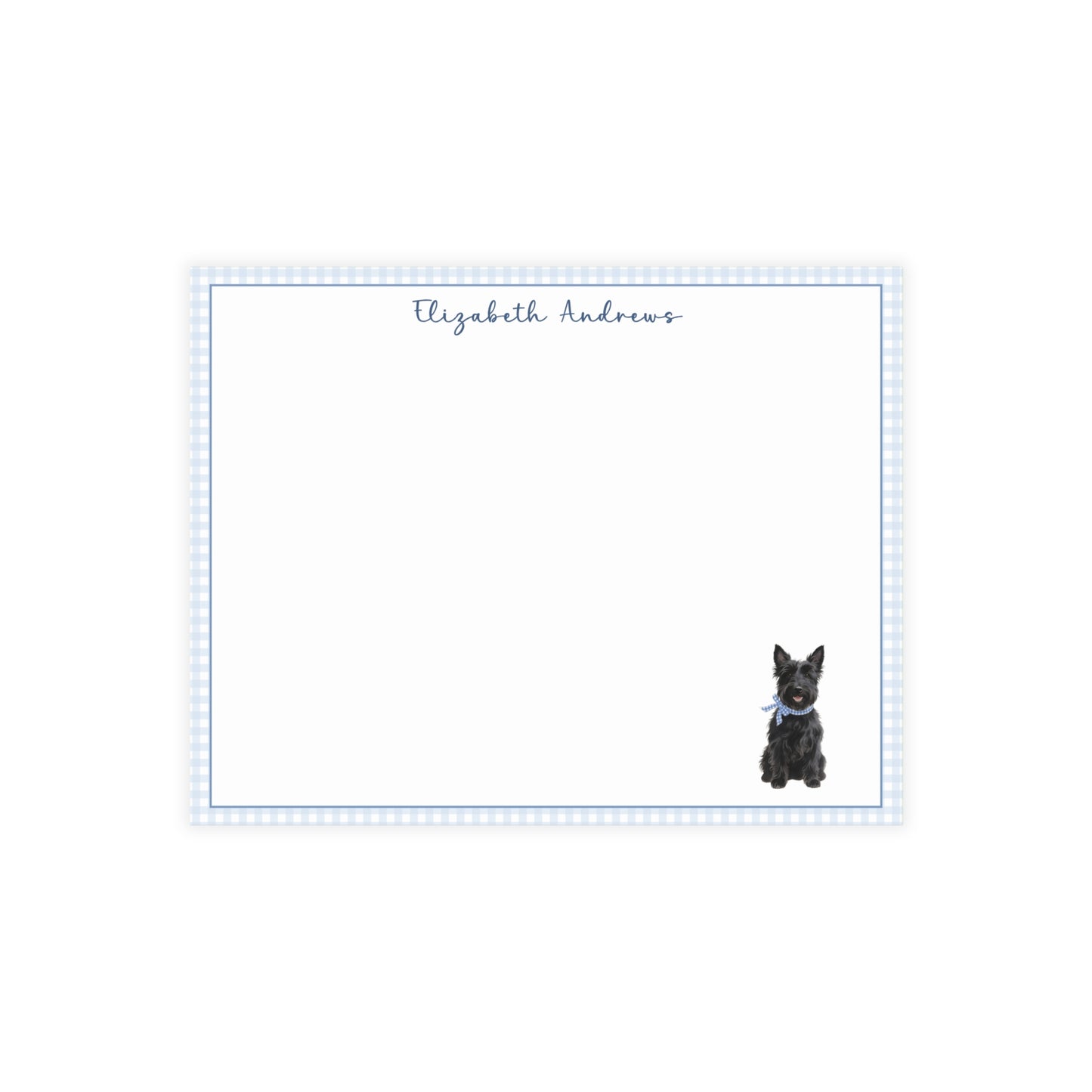 Scottish Terrier Dog Blue Gingham Personalized Notecard Set