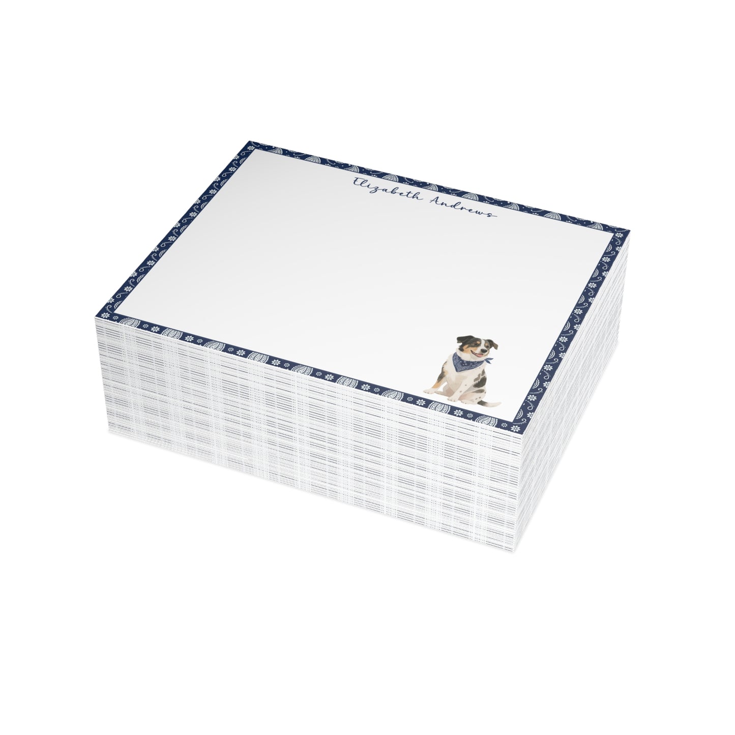 Personalized Australian Cattle Dog Navy Blue Paisley Notecard Set