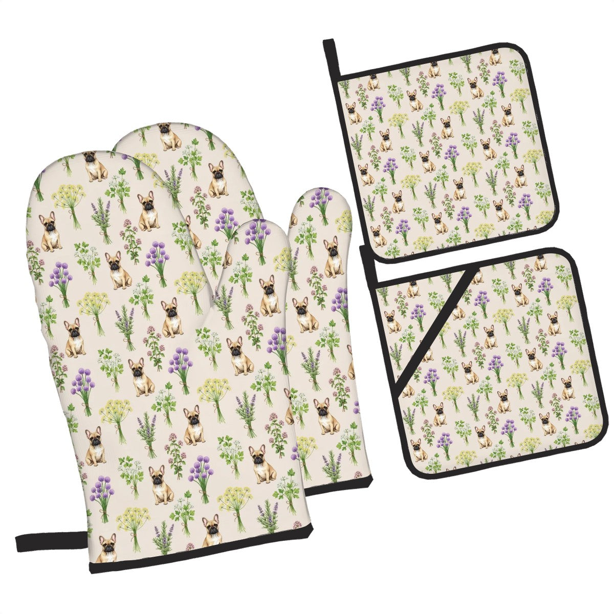 French Bulldog Oven Mitts and Pot Holders Set