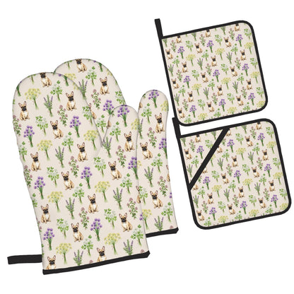 French Bulldog Oven Mitts and Pot Holders Set