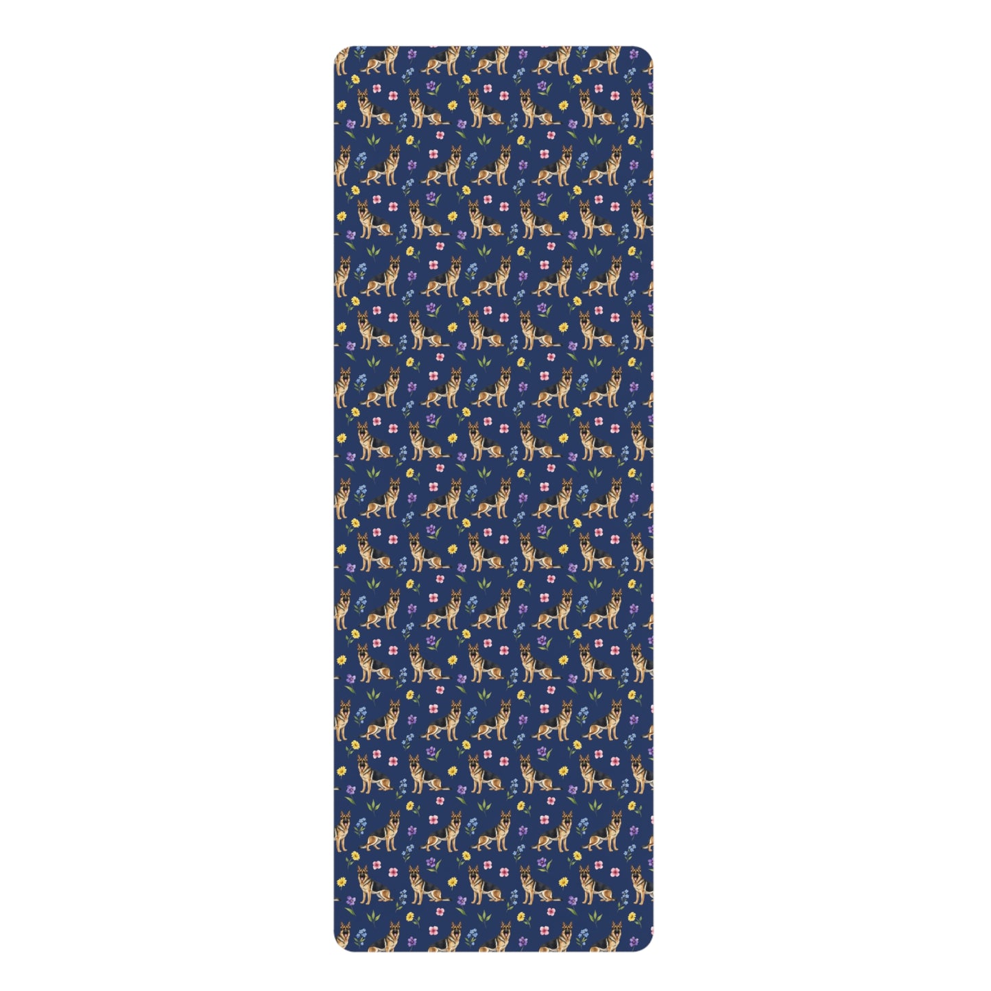 German Shepherd Dog Floral Yoga Mat – Durable Non-Slip Rubber Surface for Home & Studio Practice