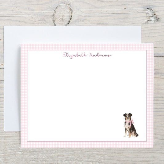 Australian Cattle Dog Pink Gingham Personalized Notecard Set