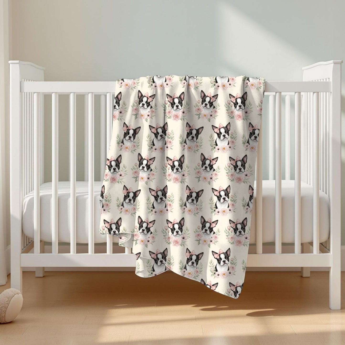 Boston Terrier Pink Baby Blanket, Boston Terrier Dog Baby Shower Baby Girl Newborn Gift Hospital Announcement Blanket Coming Home