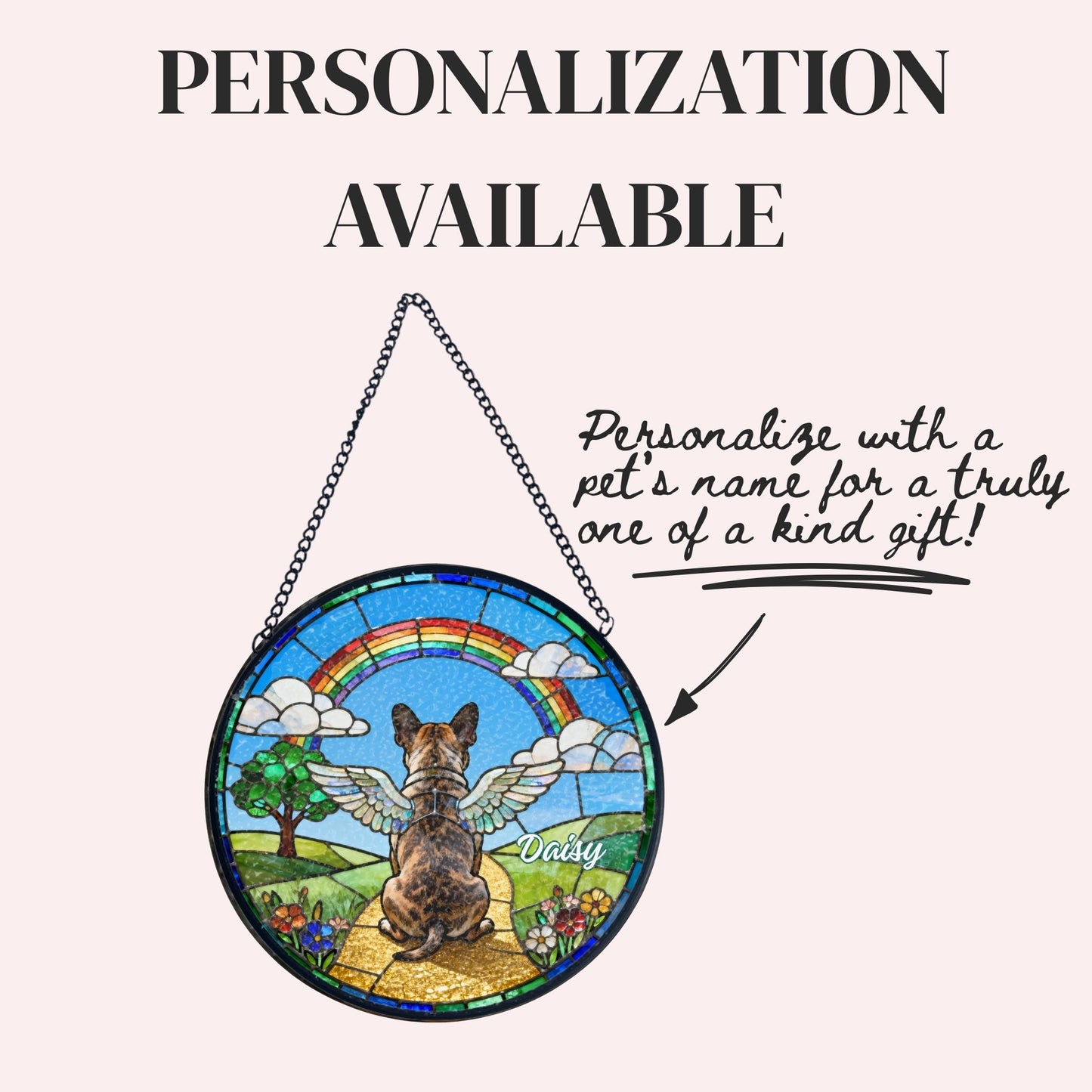French Bulldog Rainbow Bridge Stained Glass Suncatcher