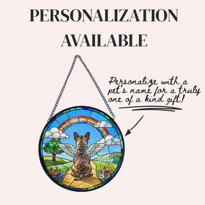 French Bulldog Rainbow Bridge Stained Glass Suncatcher