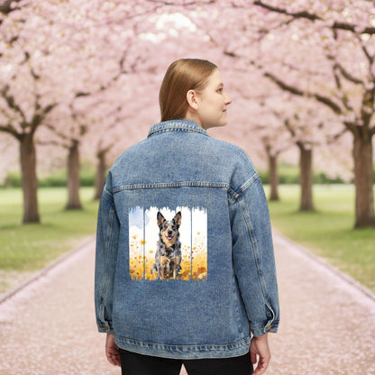 Trendy Australian Cattle Dog Women's Denim Jacket, Dog Demin Jacket, Gift for Heeler Dog Mom, Gift for Dog Lovers, Fall Dog Style