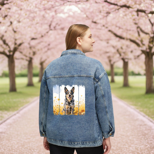 Trendy Australian Cattle Dog Women's Denim Jacket, Dog Demin Jacket, Gift for Heeler Dog Mom, Gift for Dog Lovers, Fall Dog Style