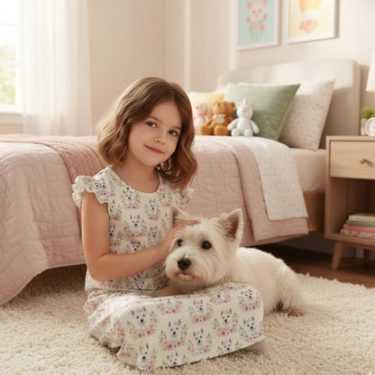 West Highland White Terrier Girl's Flutter Sleeve Nightgown