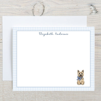 Cairn Terrier Blue Gingham Personalized Notecard Set