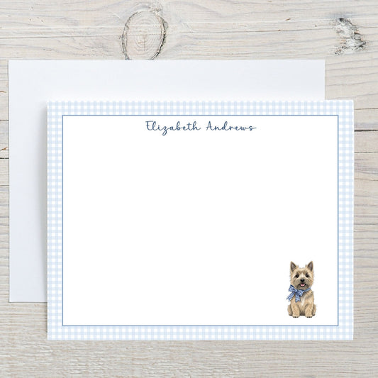 Cairn Terrier Blue Gingham Personalized Notecard Set