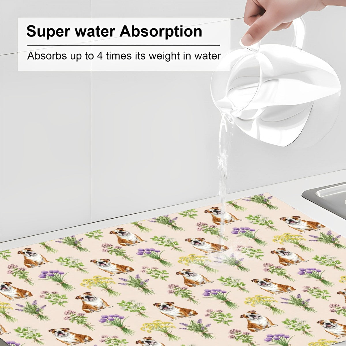 English Bulldog Large Dish Drying Mat