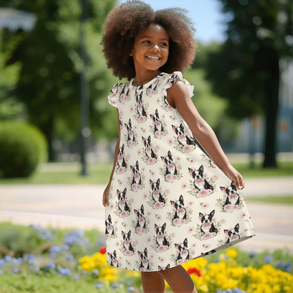 Boston Terrier Girl's Flutter Sleeve Nightgown