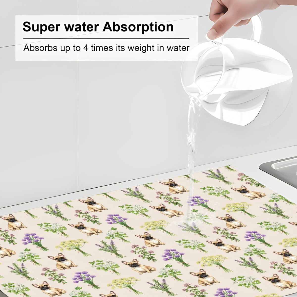 French Bulldog Large Dish Drying Mat