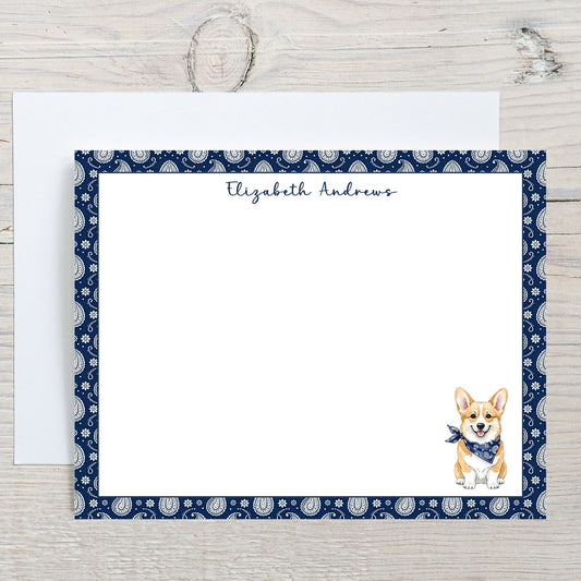 Corgi Navy Blue Paisley Notecard Set