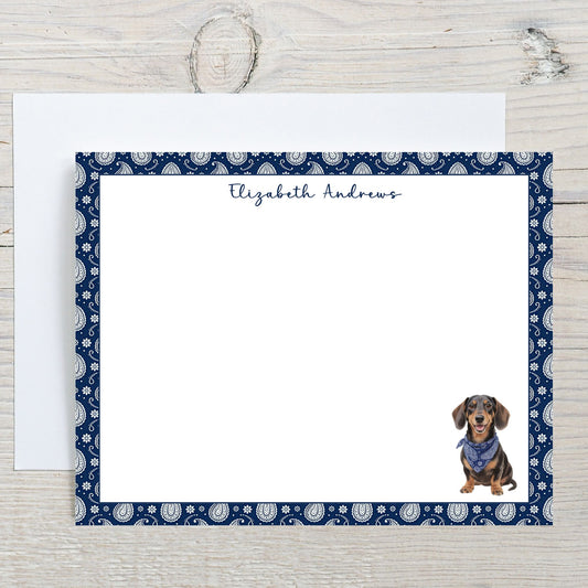 Dachshund Navy Blue Paisley Notecard Set