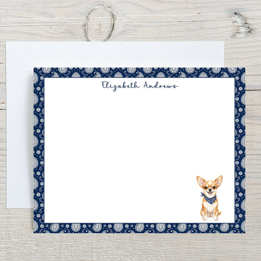Chihuahua Navy Blue Paisley Notecard Set