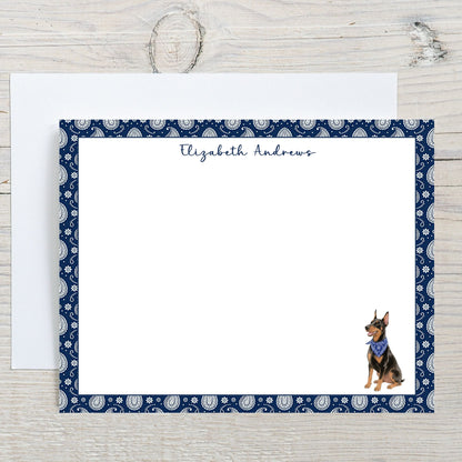 Personalized Doberman Pinscher Navy Blue Paisley Notecard Set