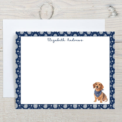 Personalized Dachshund Navy Blue Paisley Notecard Set