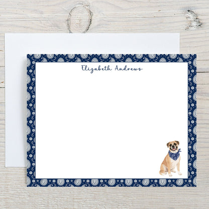 Personalized Boxer Dog Navy Blue Paisley Notecard Set
