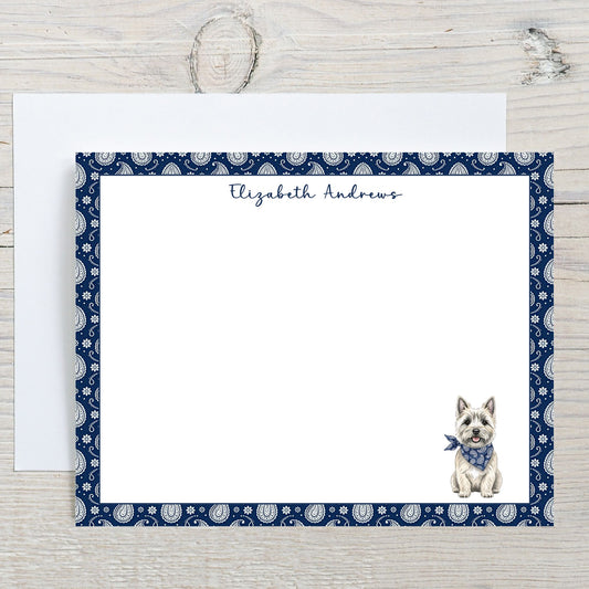 Personalized Cairn Terrier Navy Blue Paisley Notecard Set