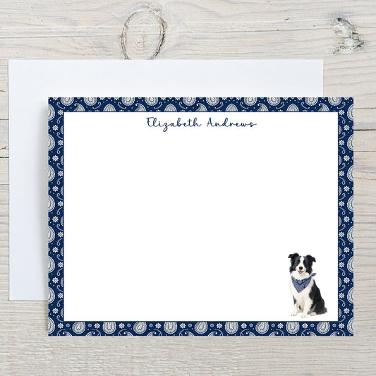 Border Collie Navy Blue Paisley Notecard Set