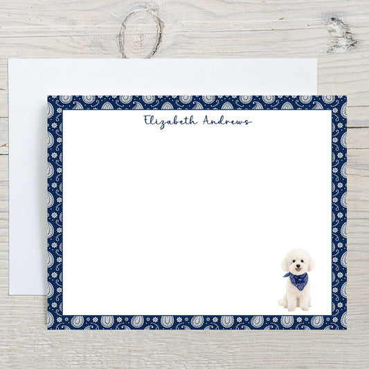 Bichon Frise Navy Blue Paisley Notecard Set