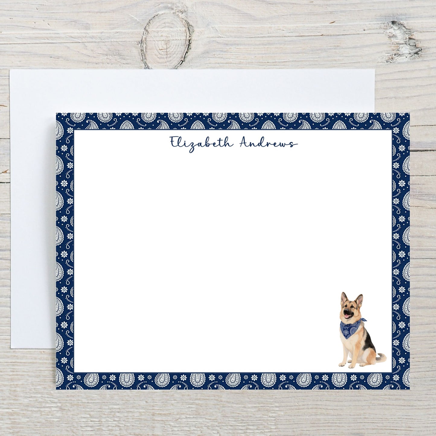 Custom German Shepherd Note Cards Set, Personalized Dog Notecard Gift, Stationery Set, Cute GSD Thank You Flat Note Card Set with Envelope