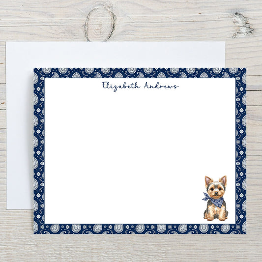 Yorkshire Terrier Navy Blue Paisley Notecard Set