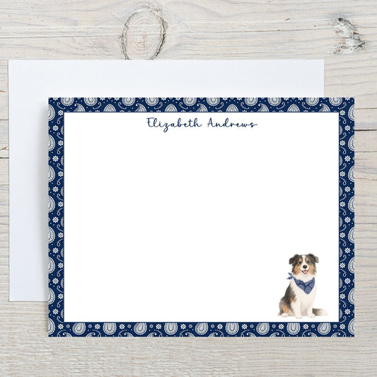 Australian Shepherd Navy Blue Paisley Notecard Set