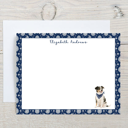 Personalized Australian Cattle Dog Navy Blue Paisley Notecard Set