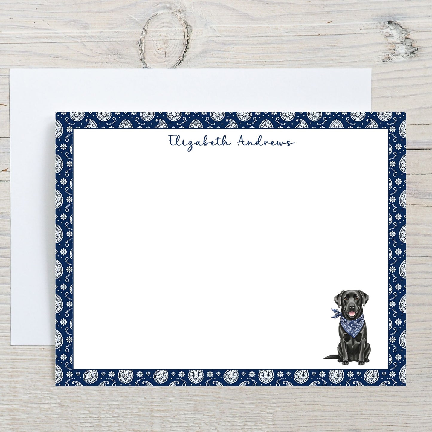 Black Labrador Retriever Navy Blue Paisley Notecard Set