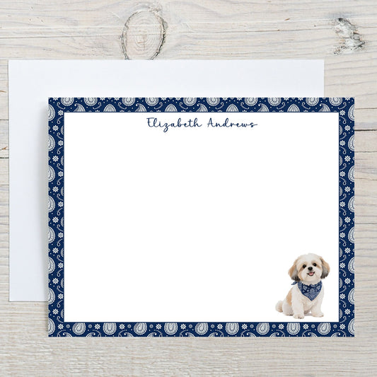 Shih Tzu Navy Blue Paisley Notecard Set