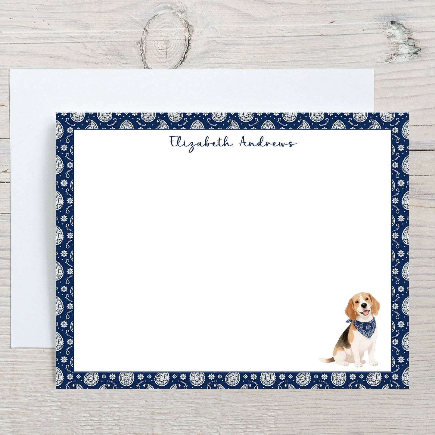 Beagle Navy Blue Paisley Notecard Set