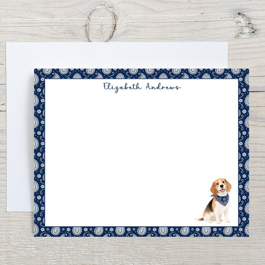 Beagle Navy Blue Paisley Notecard Set