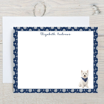 West Highland White Terrier Navy Blue Paisley Notecard Set