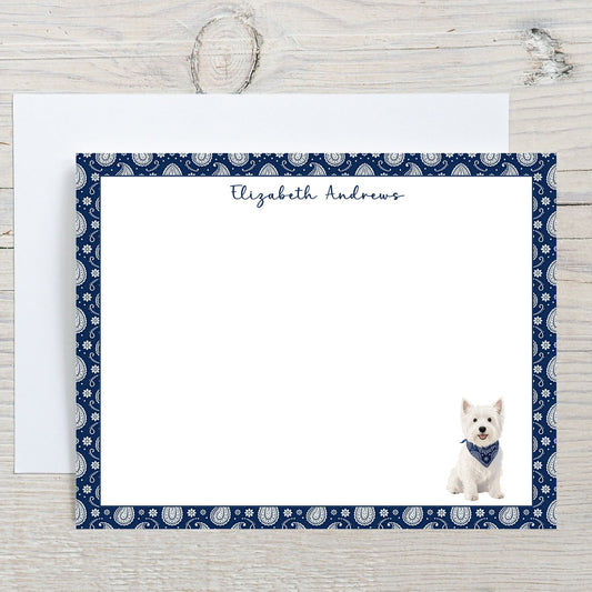 West Highland White Terrier Navy Blue Paisley Notecard Set