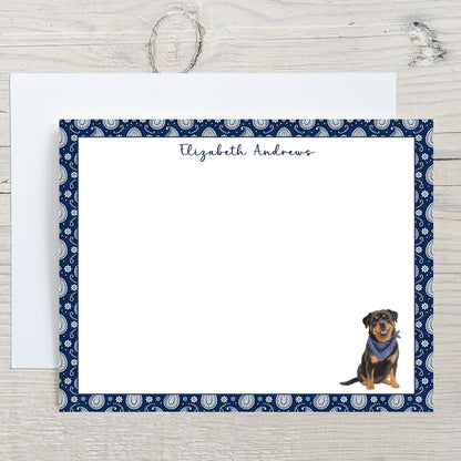 Rottweiler Navy Blue Paisley Notecard Set