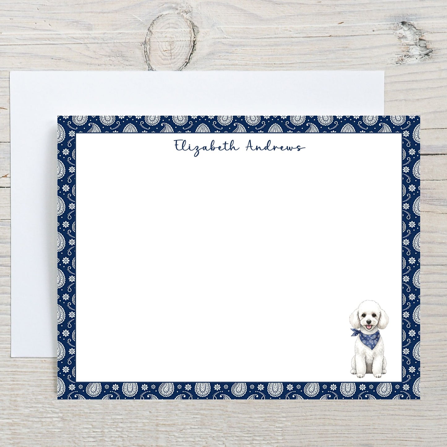 Poodle Navy Blue Paisley Notecard Set