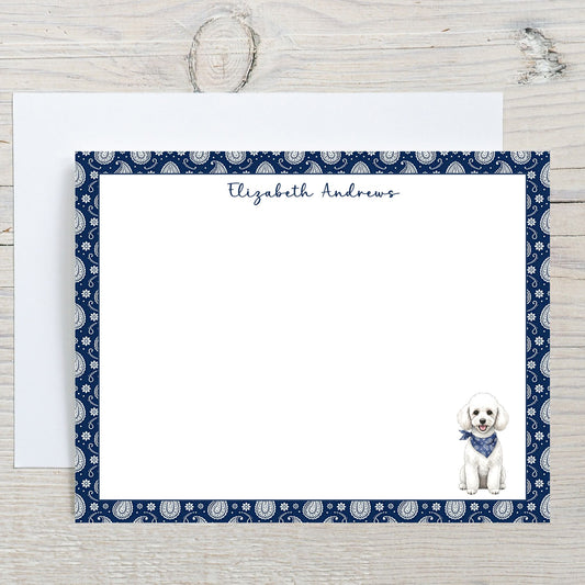 Poodle Navy Blue Paisley Notecard Set