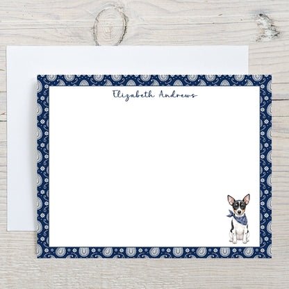 Rat Terrier Navy Blue Paisley Notecard Set