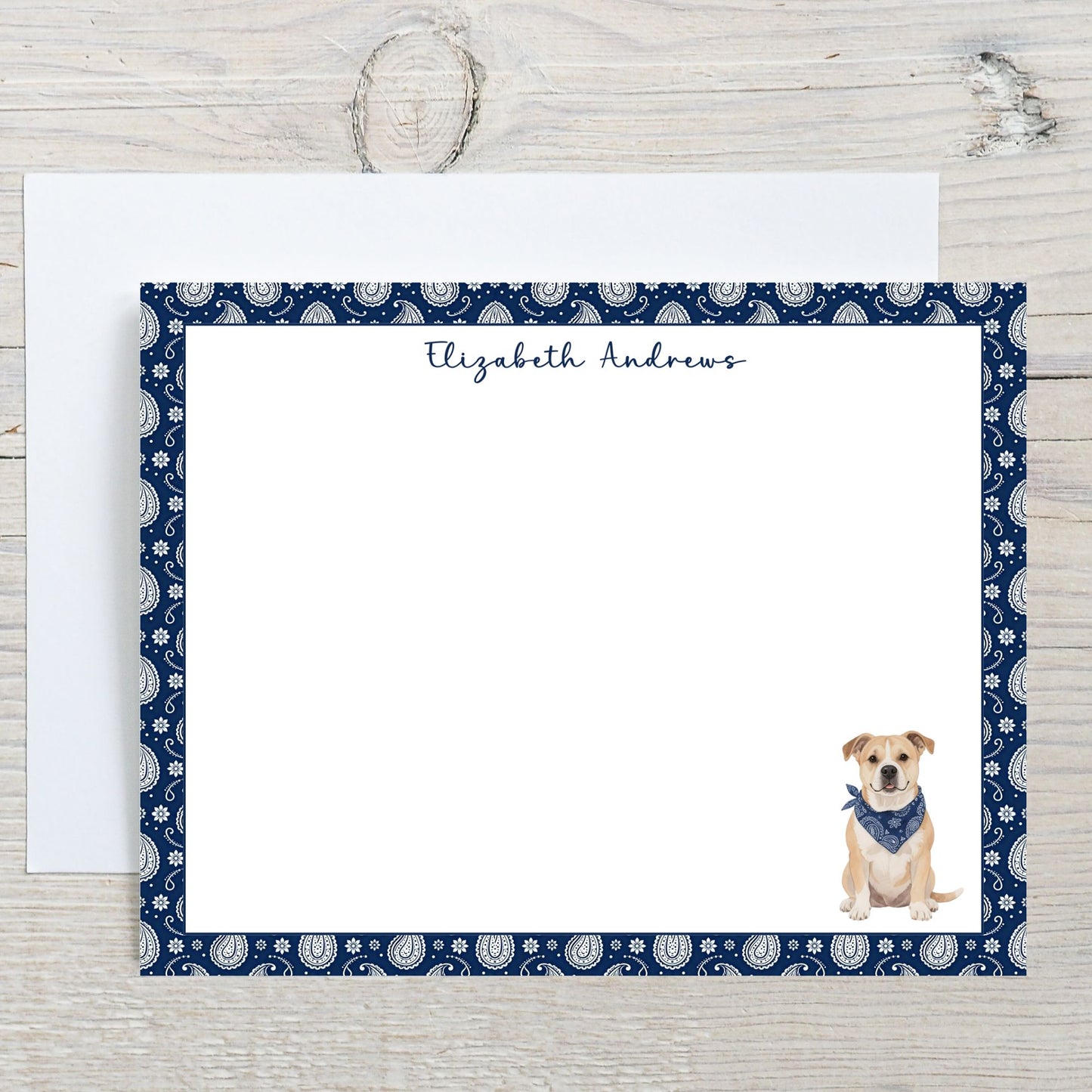 Pitbull Navy Blue Paisley Notecard Set