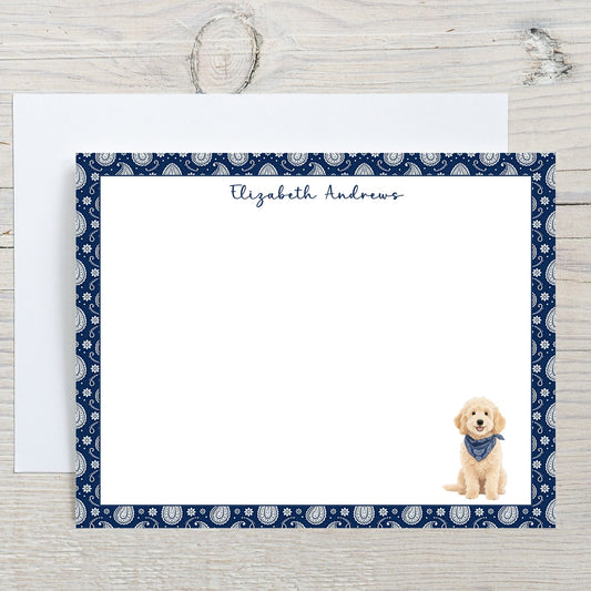 Goldendoodle Navy Blue Paisley Notecard Set